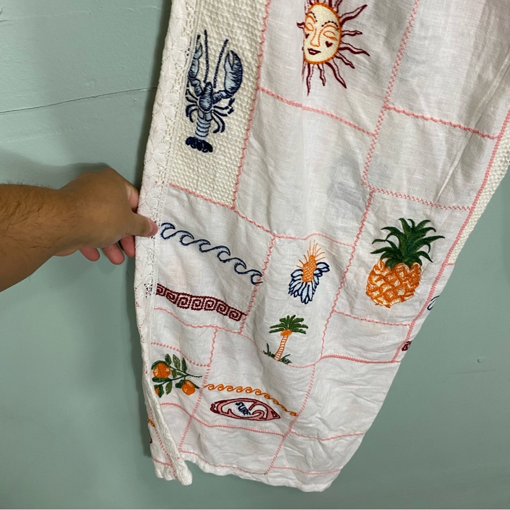 Anthropologie Pilcro Embroidered Patchwork Pants Tropical Vacation Baggy L Tall - Picture 8 of 11